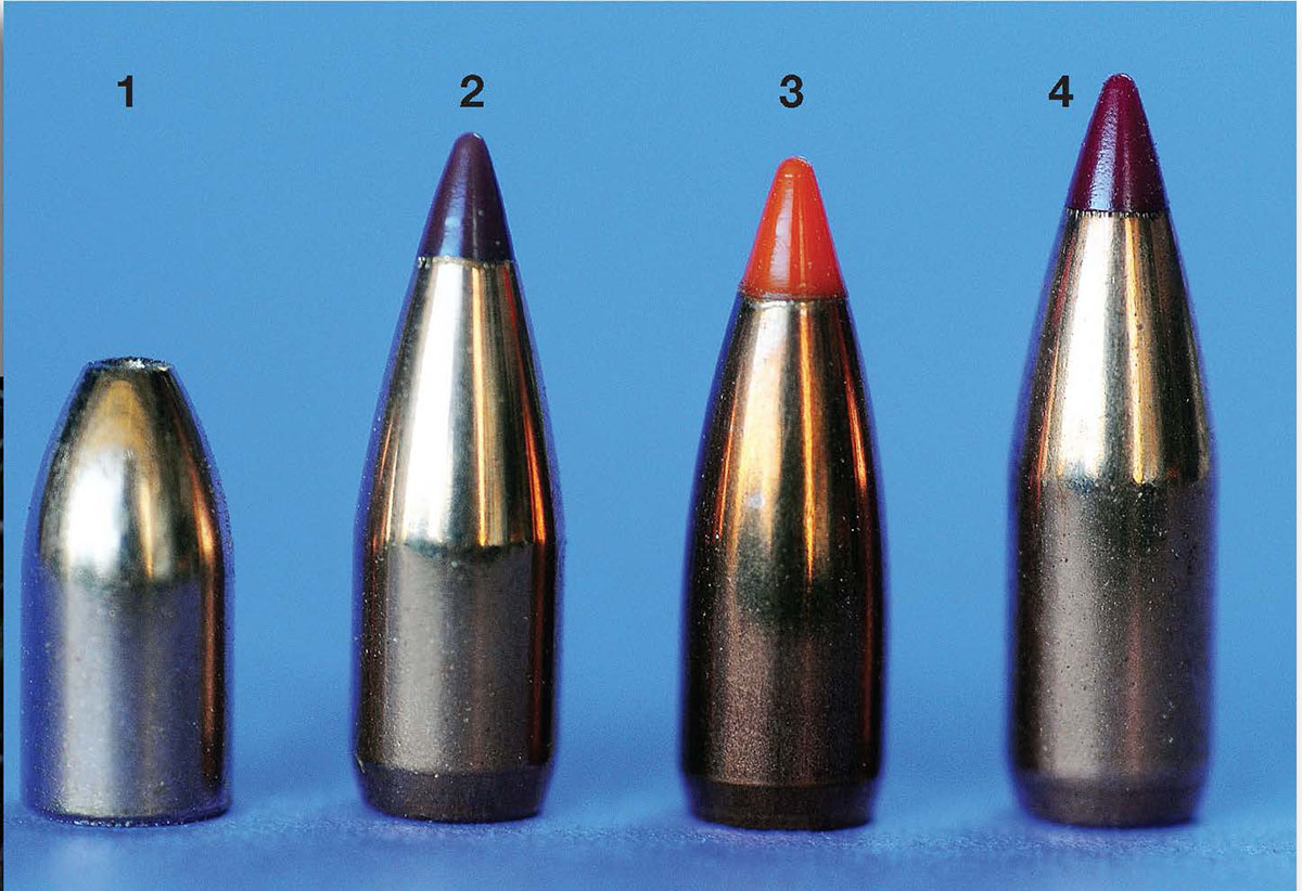 Four .22-caliber bullets on the light end of the spectrum were used in the Mach IV project with the .223 WSSM: (1) Speer 30-grain TNT Green, (2) Hornady 35-grain NTX, (3) Nosler 40-grain Ballistic Tip and (4) Hornady 52-grain ELD-X match bullet.